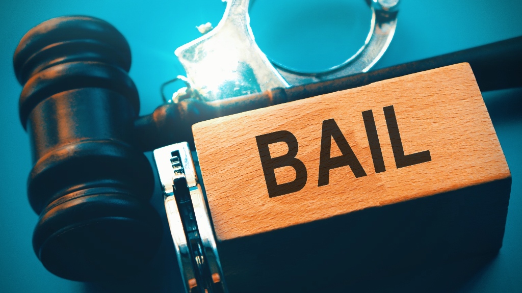 Bail is written on the wooden block with judge's gavel