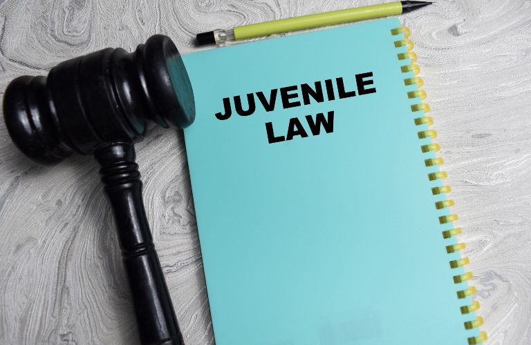 Juvenile Law write on book isolated on Wooden Table